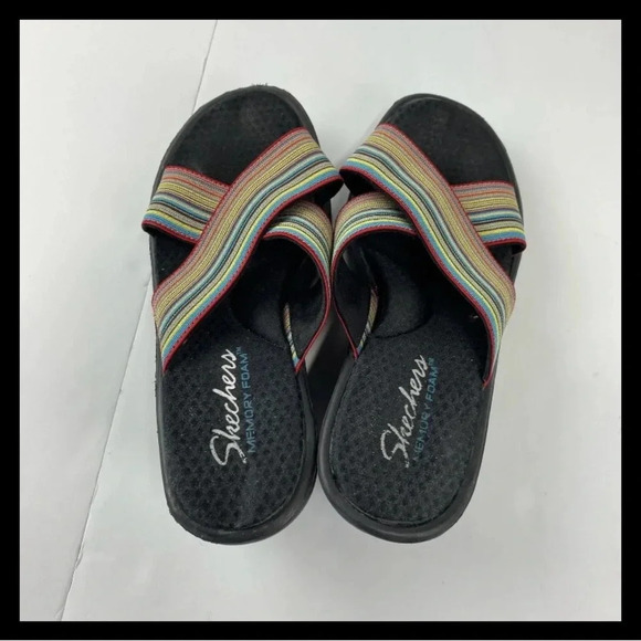 Skechers Womens 8 Rumblers Gore-Geous Rainbow Stretch Wedge Sandals - Picture 2 of 7